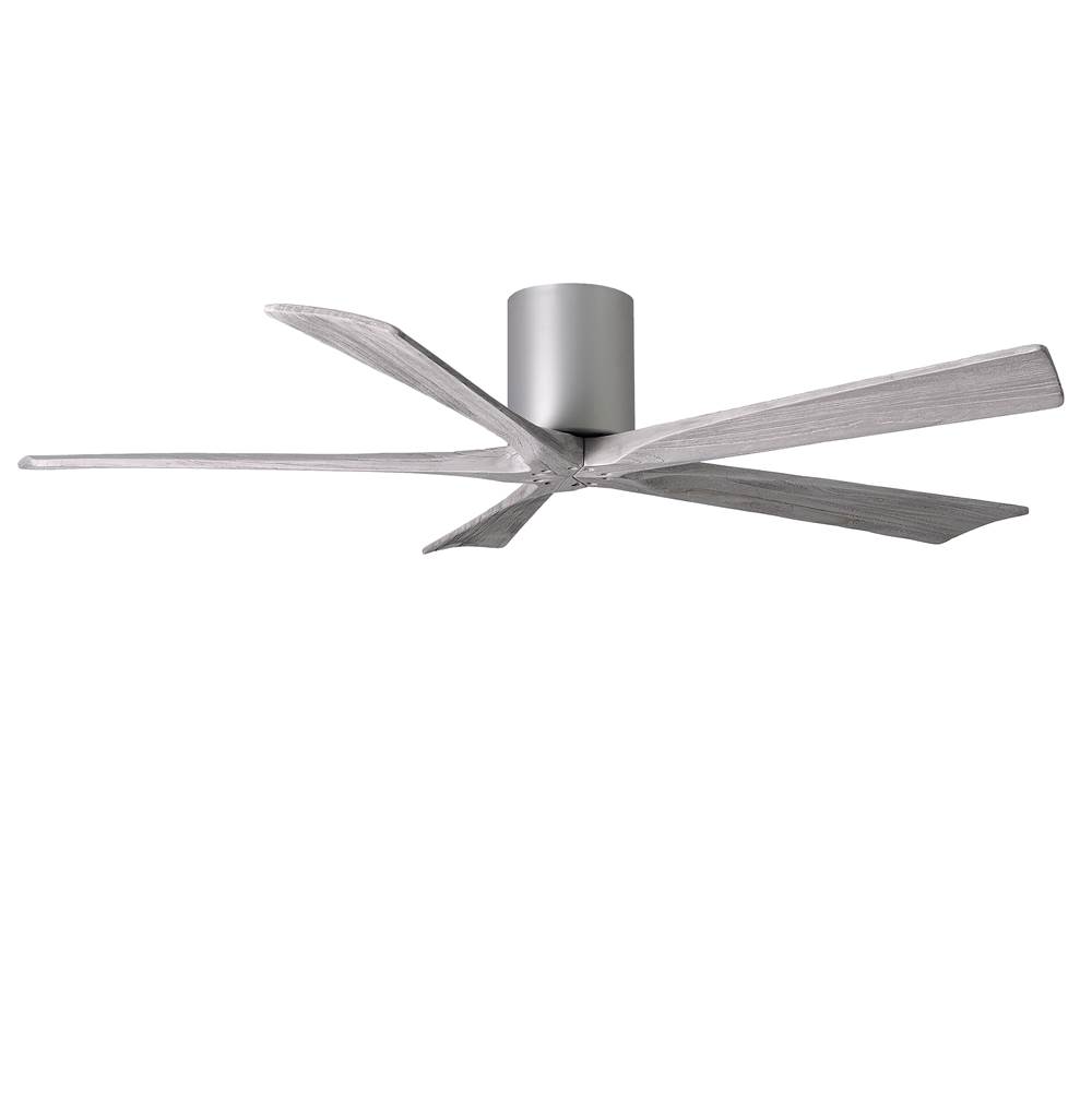 Matthews Fan Company Irene-5H five-blade flush mount paddle fan in Brushed Nickel finish with 60'' solid barn wood tone blades.