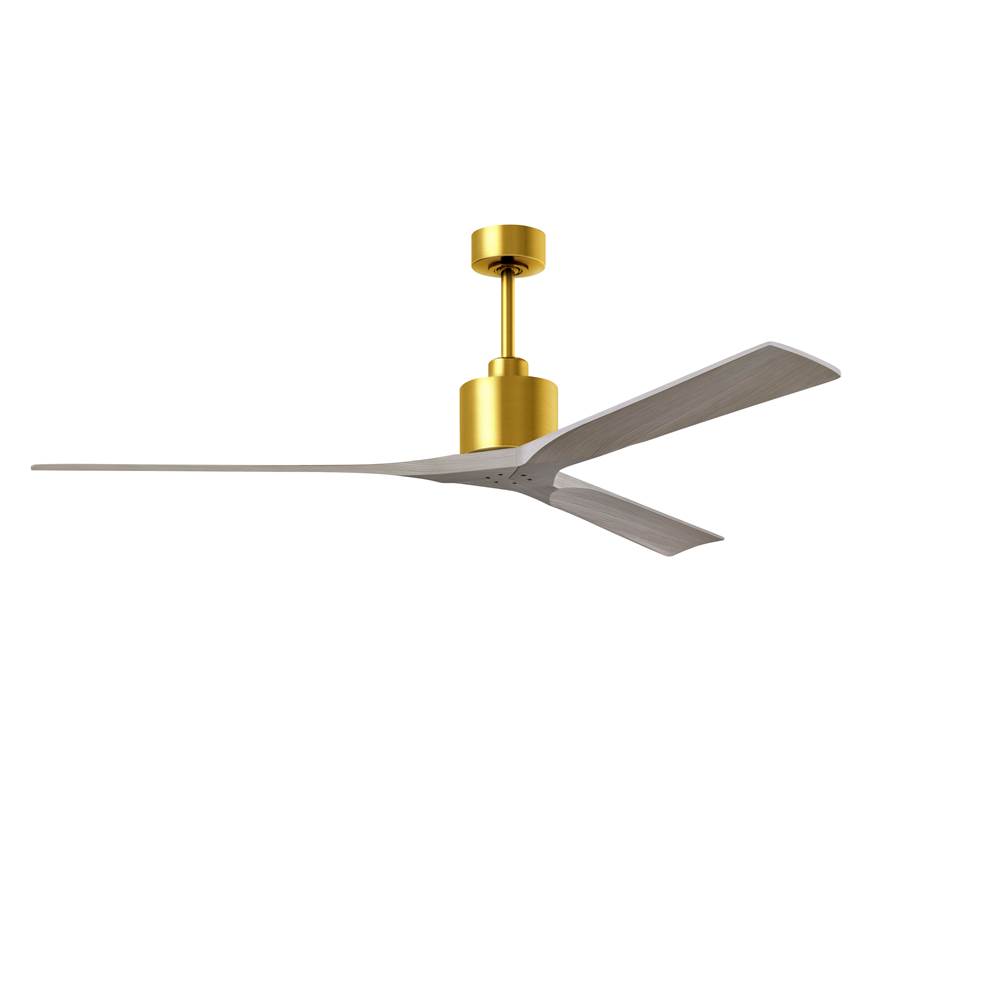 Matthews Fan Company Nan XL 6-speed ceiling fan in Brushed Brass finish with 72'' solid gray ash tone wood blades