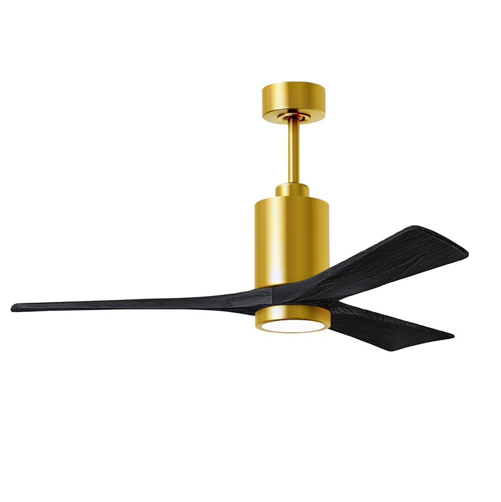 Matthews Fan Company Patricia-3 three-blade ceiling fan in Brushed Brass finish with 52'' solid matte black wood blades and dimmable LED light kit