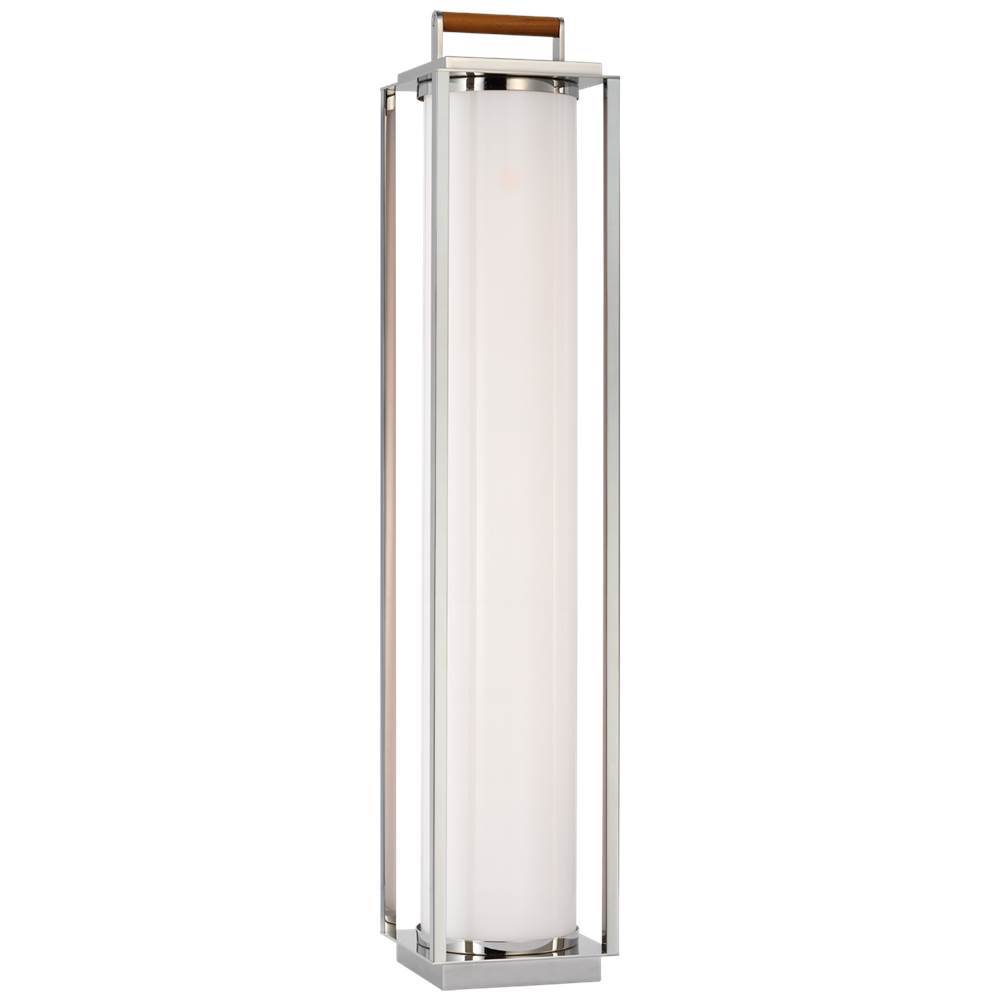 Visual Comfort Signature Collection Northport Floor Lantern in Polished Nickel and Teak with White Glass