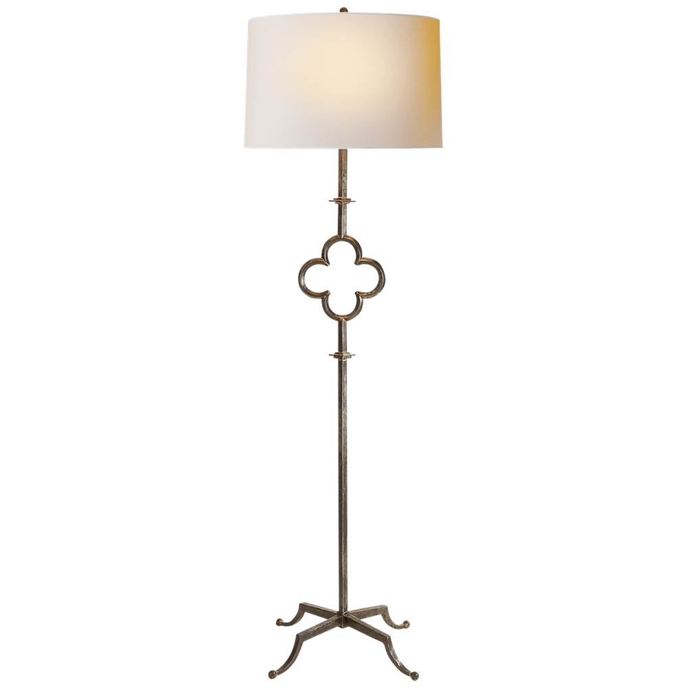 Visual Comfort Signature Collection Quatrefoil Floor Lamp in Aged Iron with Linen Shade