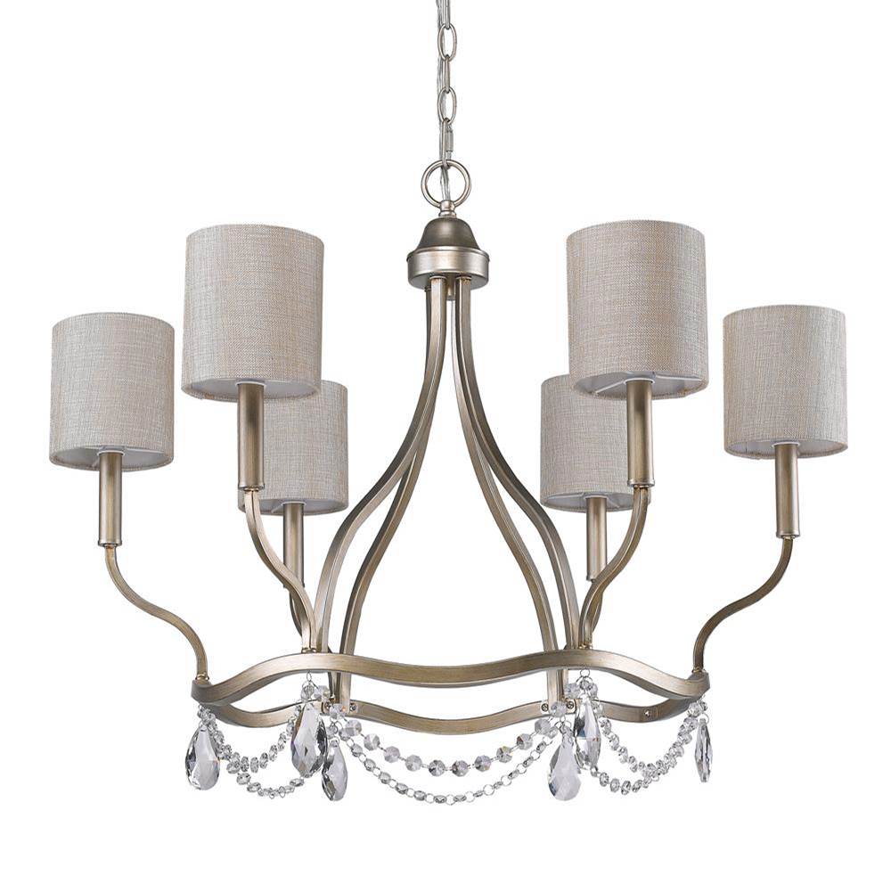 Acclaim Lighting Margaret 6-Light Washed Gold Chandelier With Fabric Shades And Crystal Accents