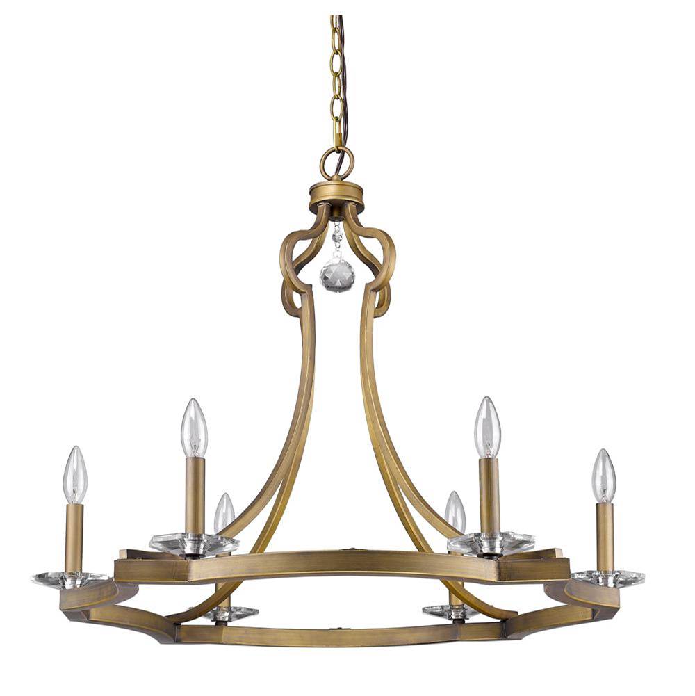 Acclaim Lighting Peyton 6-Light Raw Brass Chandelier With Crystal Accents