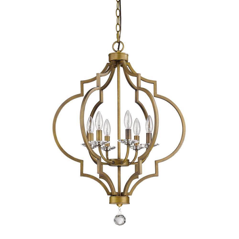 Acclaim Lighting Peyton 6-Light Raw Brass Chandelier With Crystal Accents