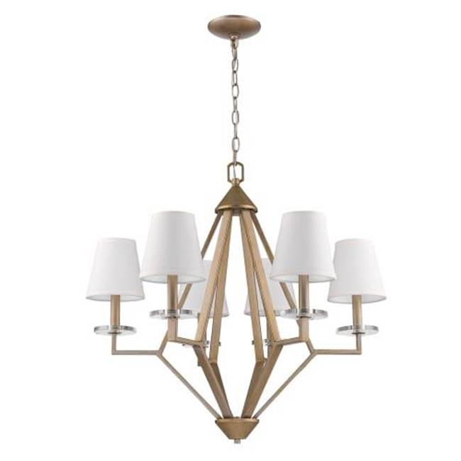 Acclaim Lighting Easton 6-Light Washed Gold Chandelier With Crystal Bobeches And White Fabric Shades