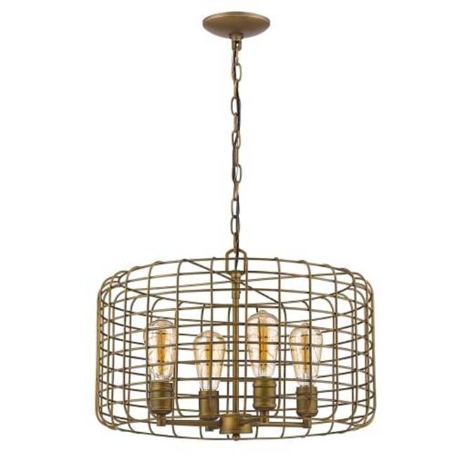 Acclaim Lighting Lynden 4-Light Raw Brass Drum Pendant With Wire Cage Shade