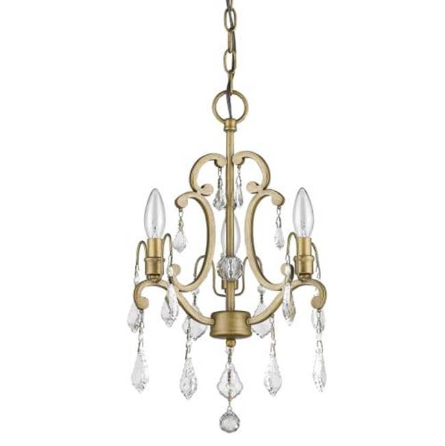 Acclaim Lighting Claire 3-Light Antique Gold Convertible Mini Chandelierto Semi-Flush Mount With Crystal Accents
