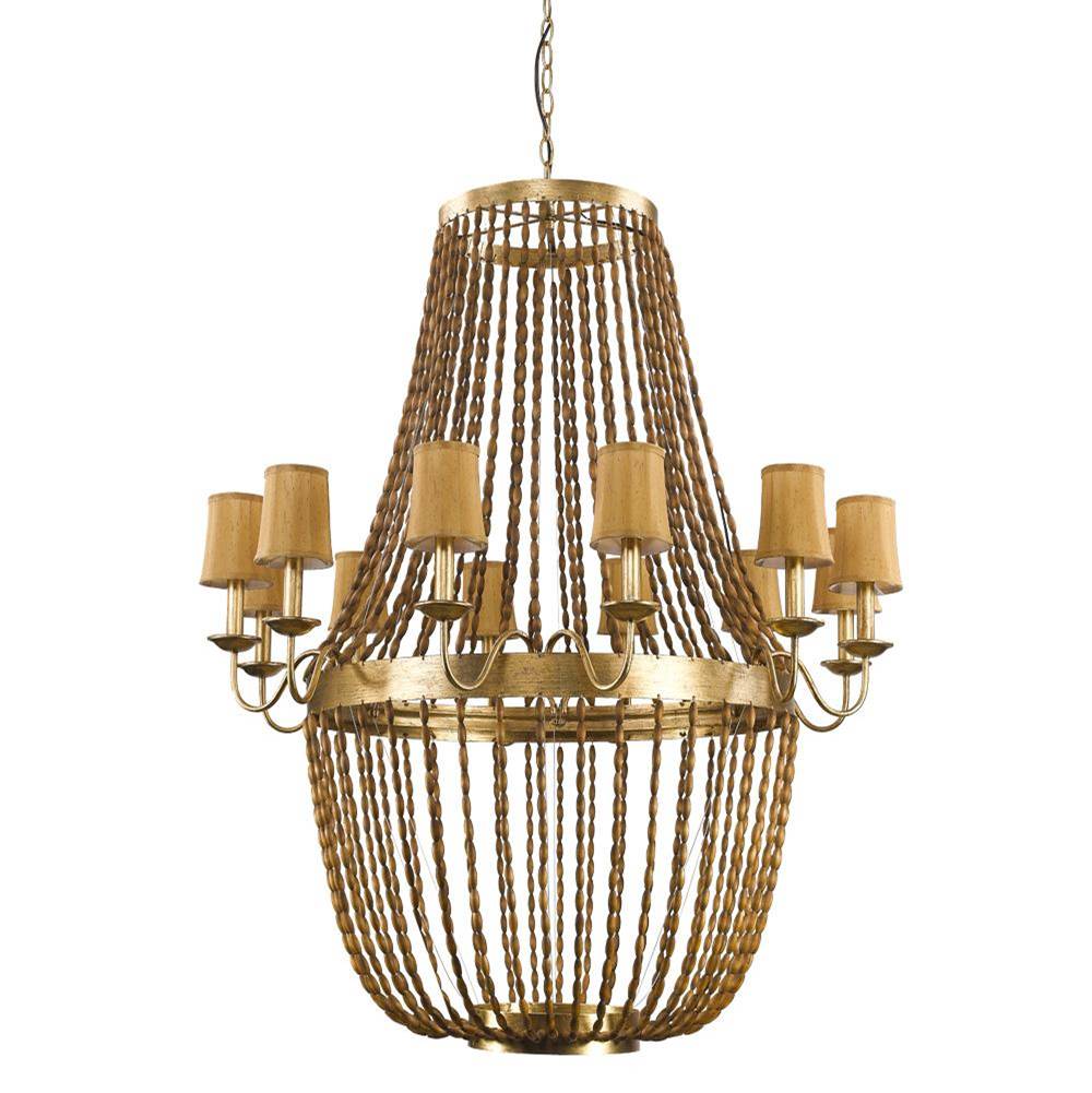 Acclaim Lighting Anastasia 6-Light Antique Gold Leaf Chandelier With Wooden Beaded Chains And Gold Fabric Shades