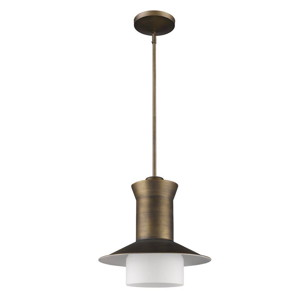 Acclaim Lighting Greta 1-Light Raw Brass Pendant With Gloss White Interior And Etched Glass Shade