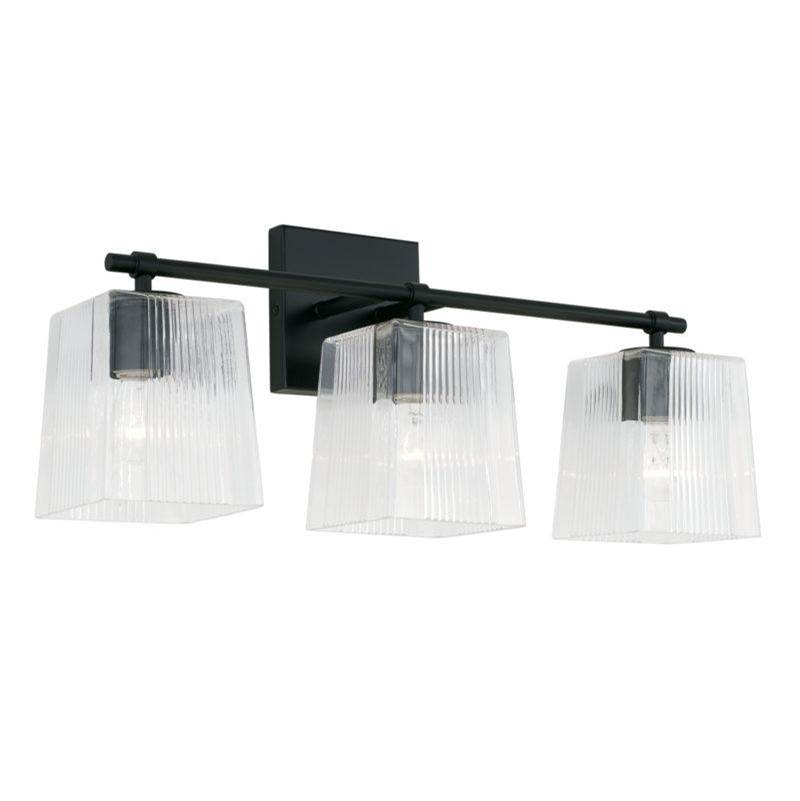 Capital Lighting Lexi 3-Light Vanity in Matte Black with Clear Fluted Glass