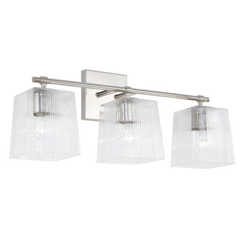 Capital Lighting Lexi 3-Light Vanity in Polished Nickel with Clear Fluted Glass