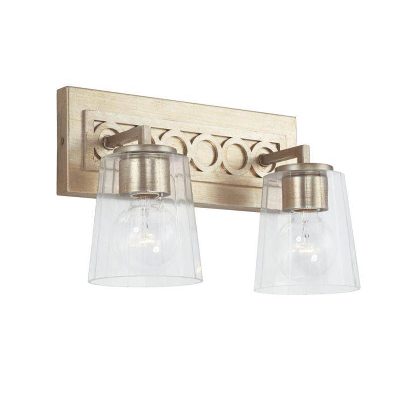 Capital Lighting Isabella 2-Light Vanity in Winter Gold with Clear Faceted Glass