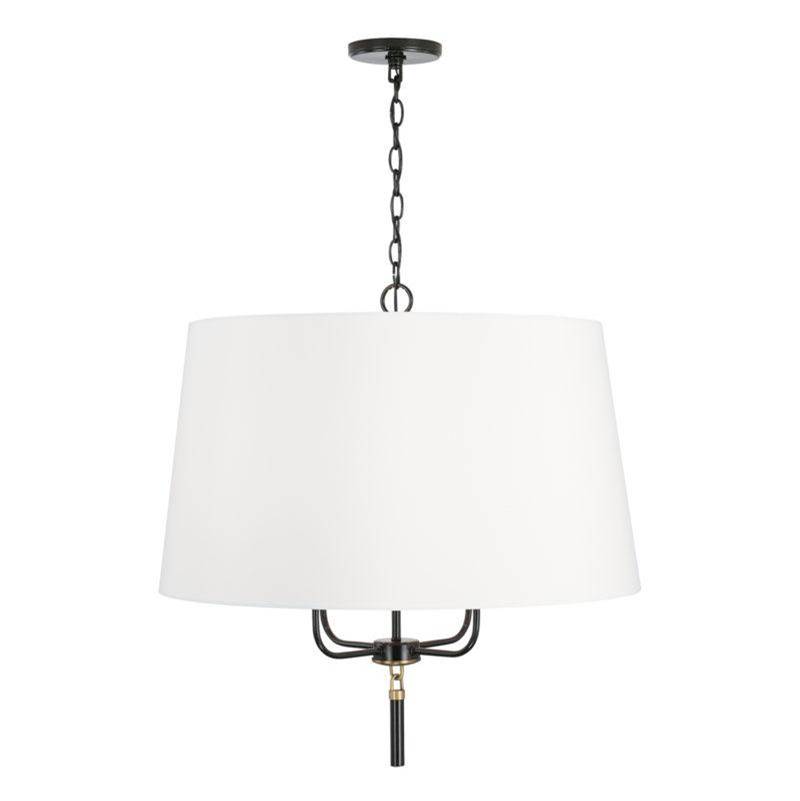 Capital Lighting Beckham 4-Light Pendant in Glossy Black and Aged Brass with White Fabric Shade