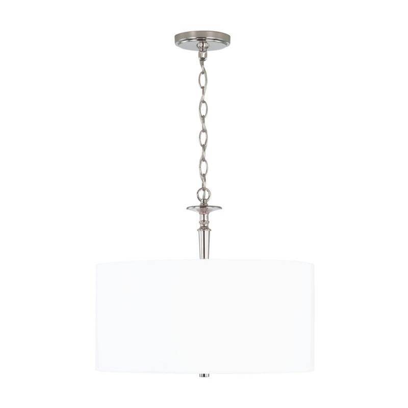 Capital Lighting Abbie 3-Light Pendant in Polished Nickel with White Fabric Shade