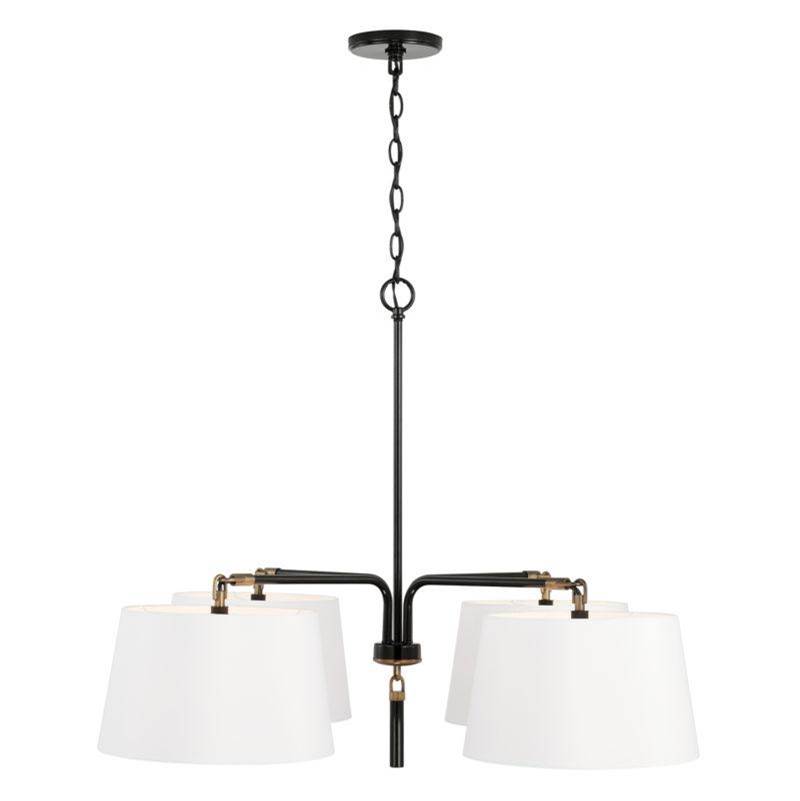 Capital Lighting Beckham 4-Light Chandelier in Glossy Black and Aged Brass with White Fabric Shade