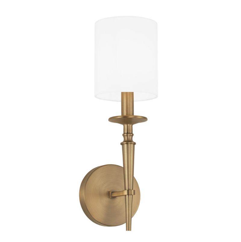 Capital Lighting Abbie 1-Light Sconce in Aged Brass with White Fabric Stay-Straight Shade