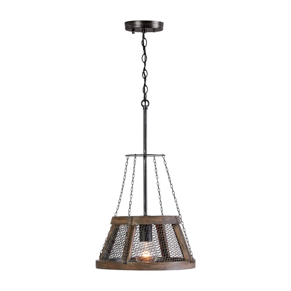 Capital Lighting 1-Light Industrial Pendant with Wood and Metal Mesh