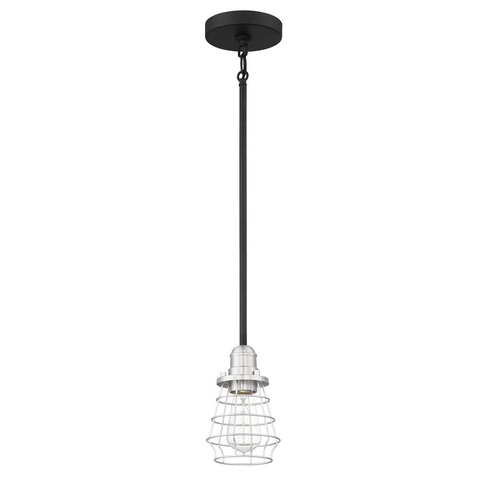 Craftmade Thatcher 1 Light Mini Pendant in Flat Black with Brushed Polished Nickel Cage