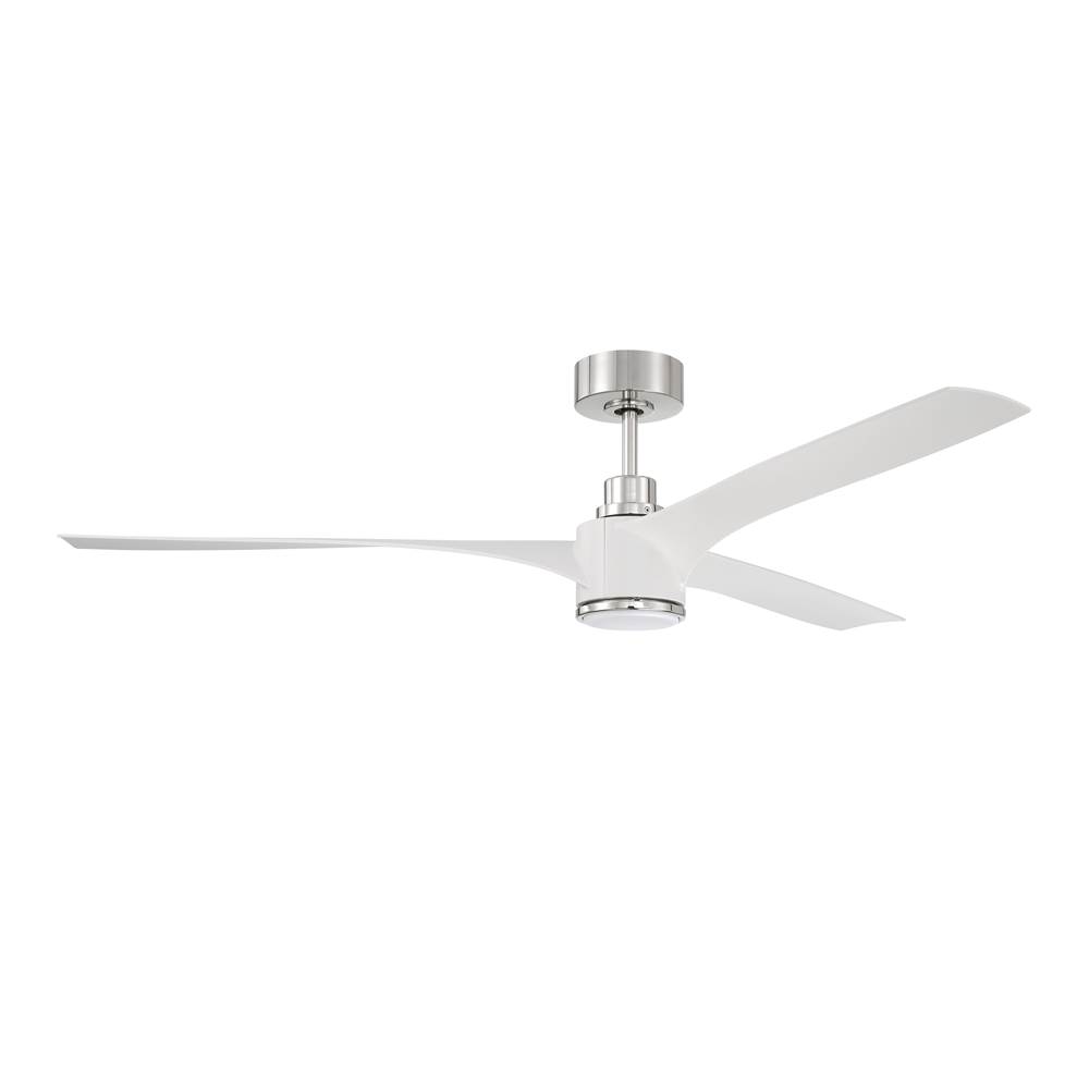 Craftmade 60'' Phoebe, White with Polished Nickel Finish, White Blades Included, Light kit Included (Optional)