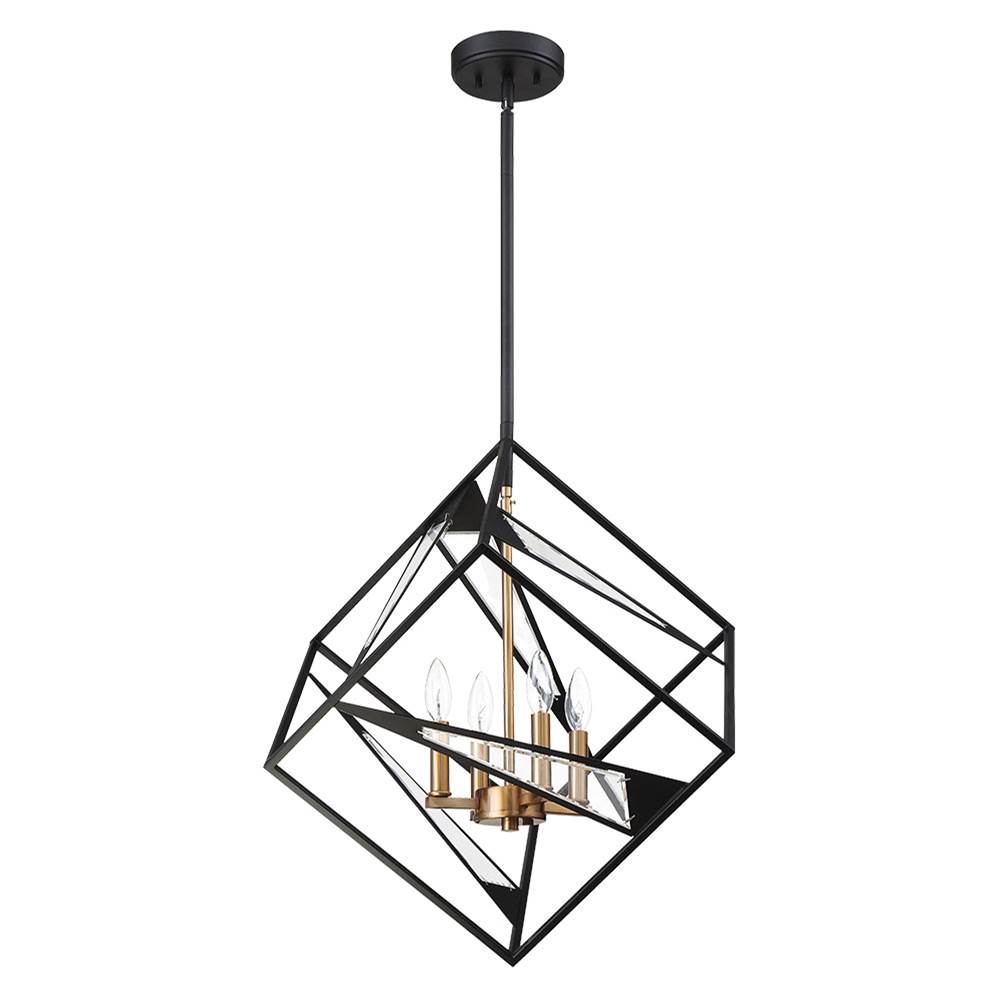 Eglo Corrietes -  Pendant w/ Matte Black Finish and gold accents and clear Glass, 4-60W