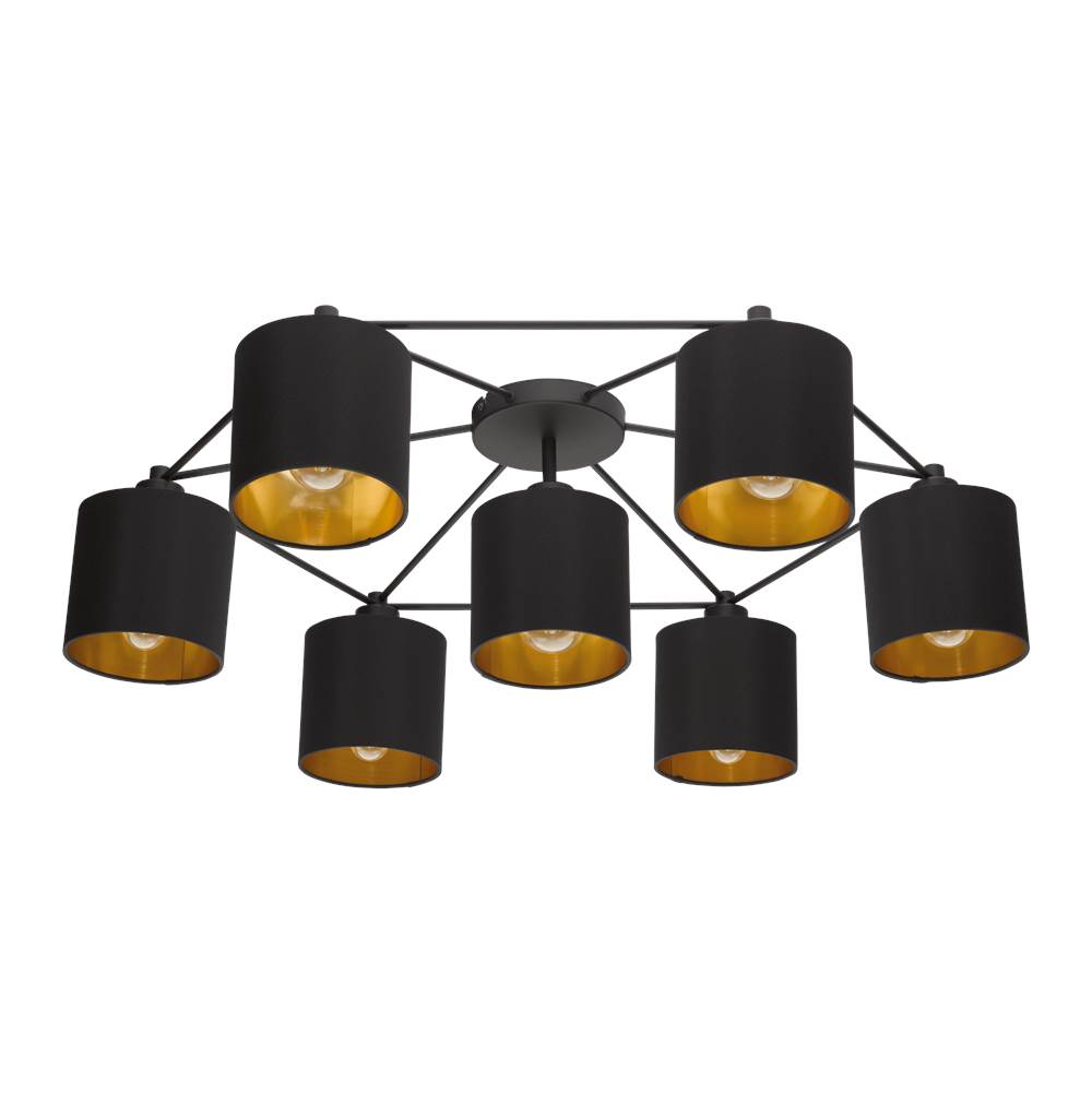 Eglo 7x40W Celing Light w/ Black Finish & Black Exterior & Gold Interior Shades
