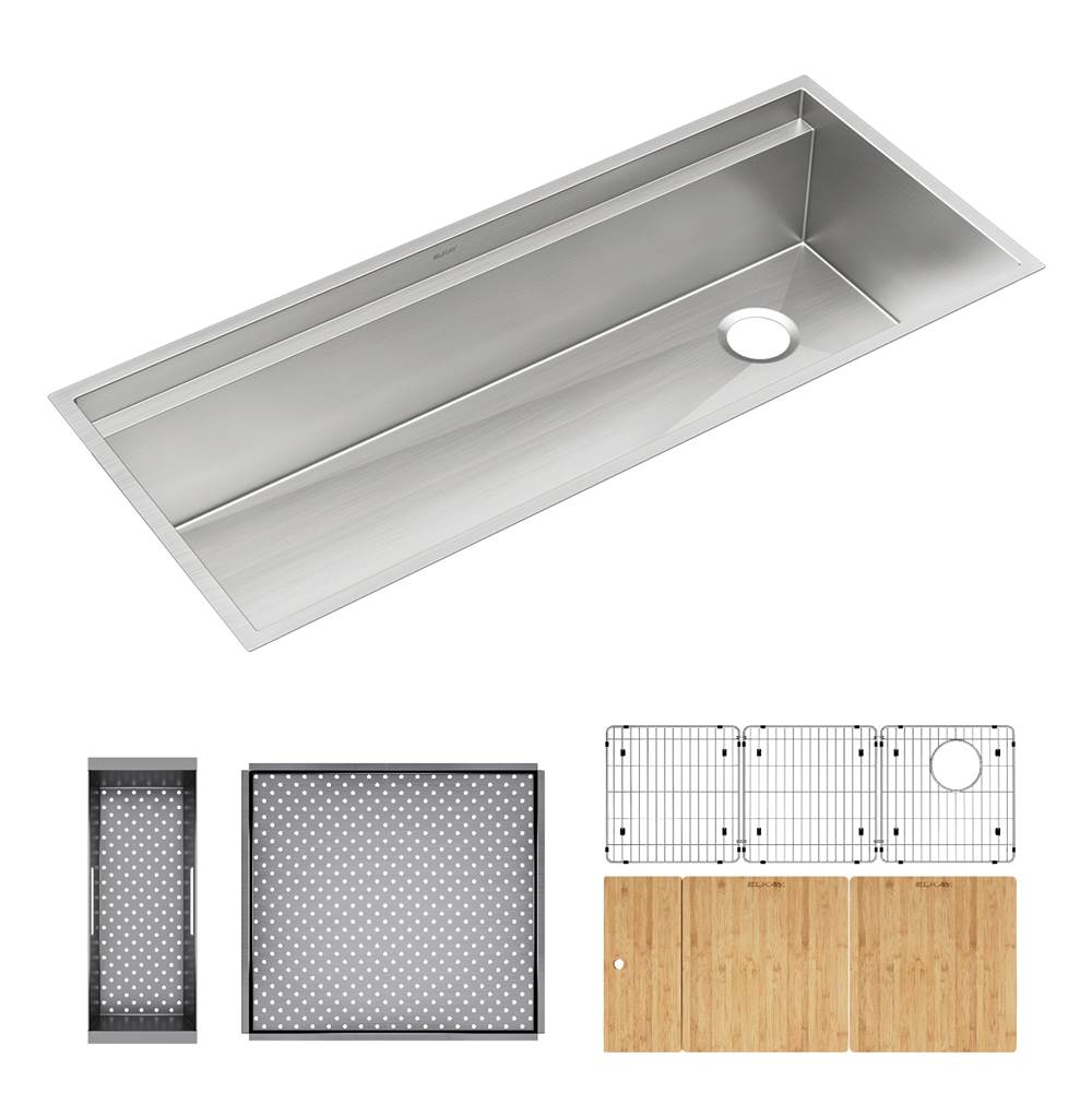 Elkay Reserve Selection Circuit Chef Workstation Stainless Steel, 45-1/2'' x 20-1/2'' x 10'' Single Bowl Undermount Sink Kit with Cherry Wood Boards