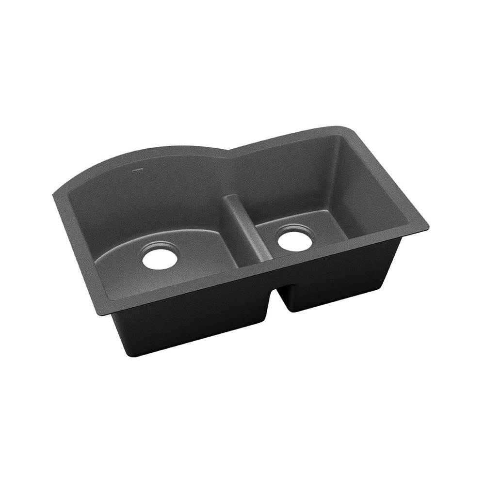 Elkay Reserve Selection Elkay Quartz Luxe 33'' x 22'' x 10'', Offset 60/40 Double Bowl Undermount Sink with Aqua Divide, Charcoal