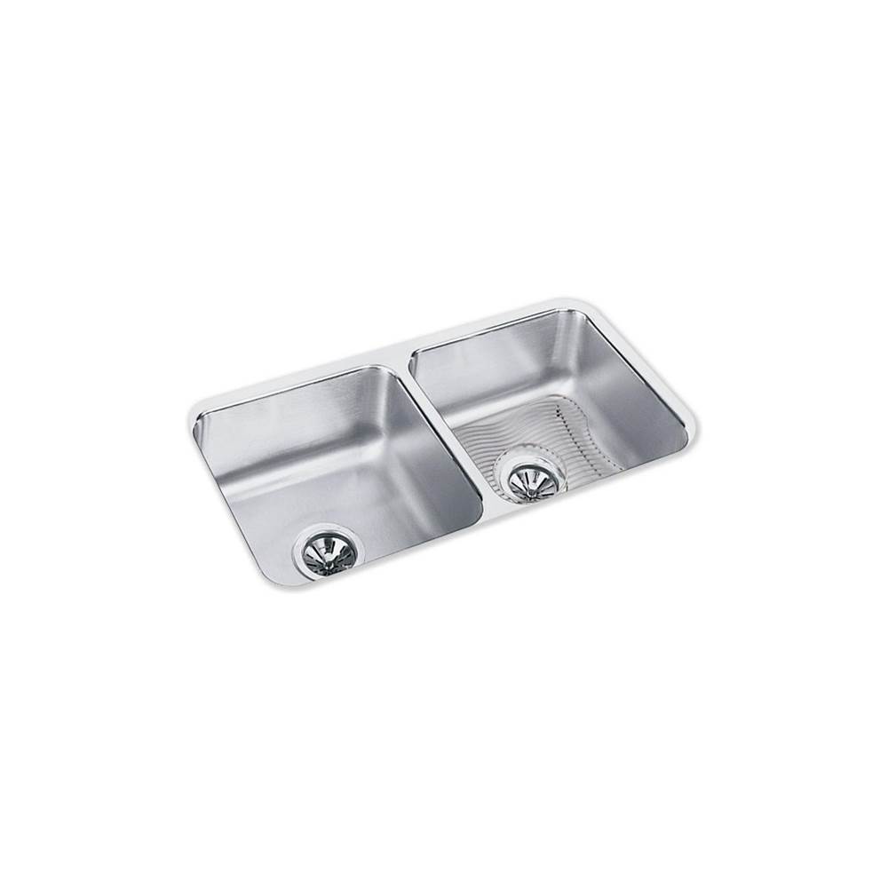 Elkay Lustertone Classic Stainless Steel 31-3/4'' x 16-1/2'' x 7-1/2'', Equal Double Bowl Undermount Sink Kit