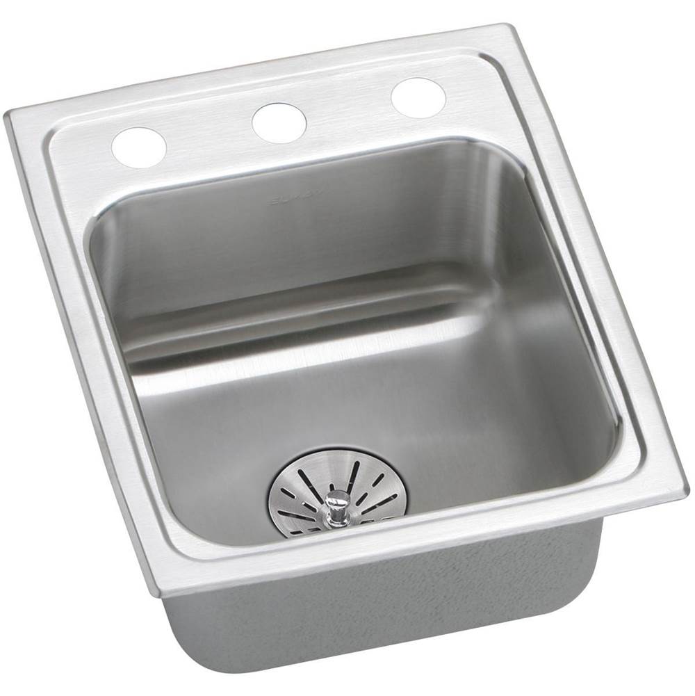 Elkay Lustertone Classic Stainless Steel 15'' x 17-1/2'' x 6-1/2'', 2-Hole Single Bowl Drop-in ADA Sink with Perfect Drain and Quick-clip