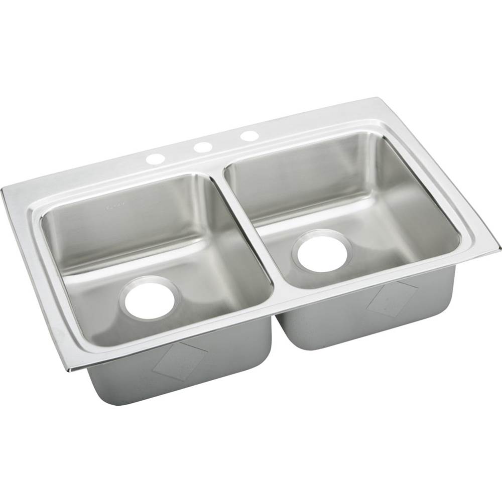 Elkay Lustertone Classic Stainless Steel 33'' x 22'' x 5'', 1-Hole Equal Double Bowl Drop-in ADA Sink with Quick-clip