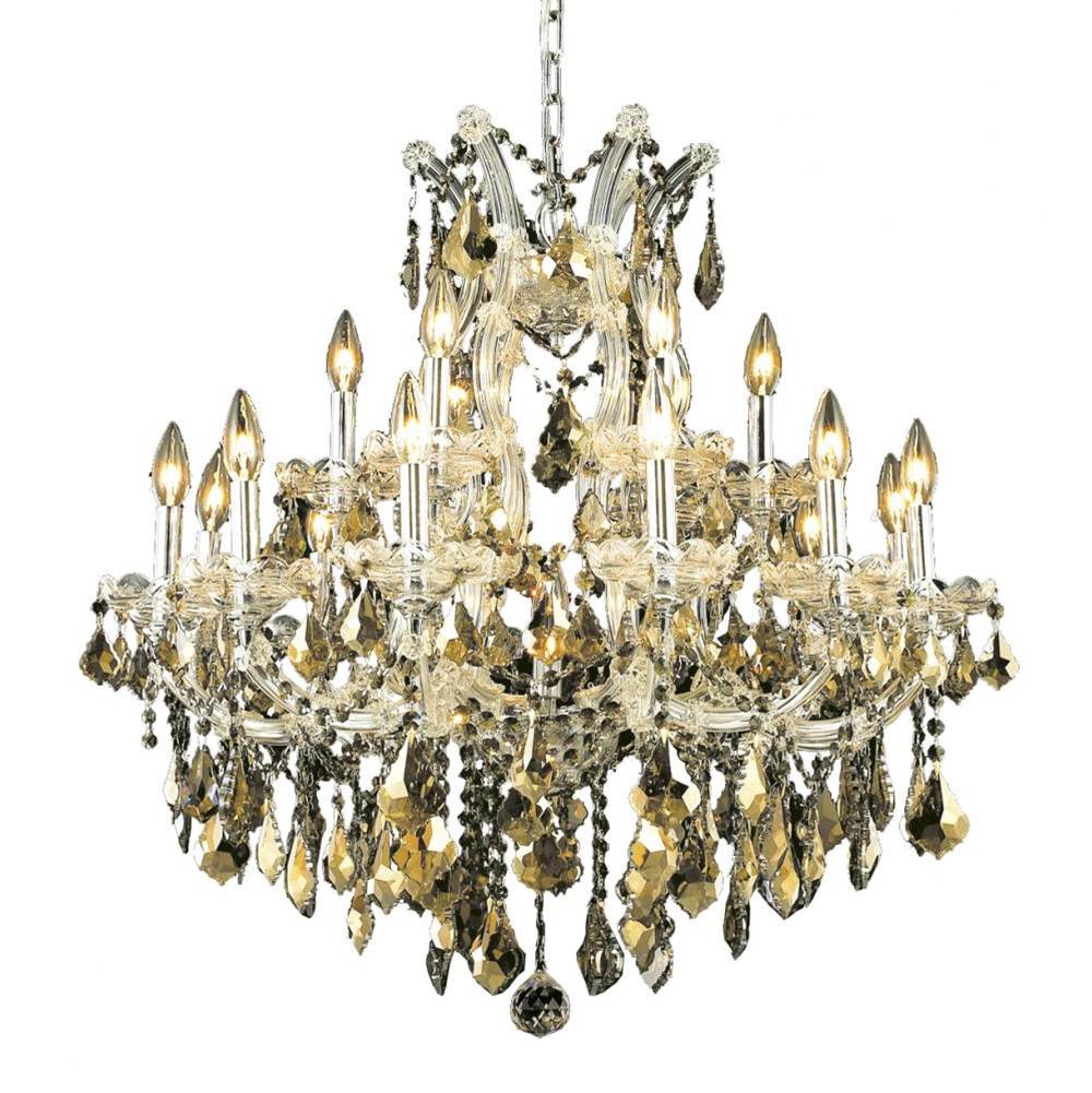 Elegant Lighting Maria Theresa 19 Light Chrome Chandelier Golden Teak (Smoky) Royal Cut Crystal