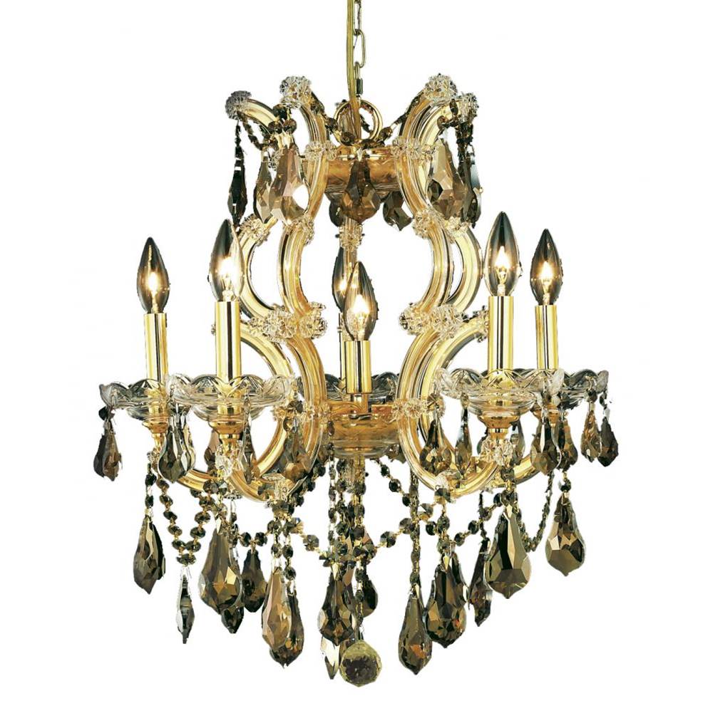 Elegant Lighting Maria Theresa 6 Light Gold Chandelier Clear Royal Cut Crystal