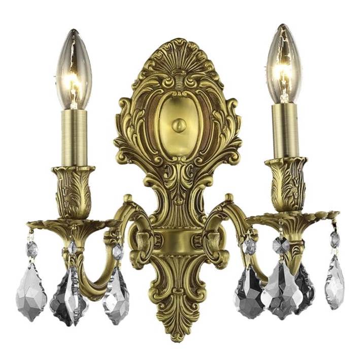 Elegant Lighting Monarch 2 Light French Gold Wall Sconce Clear Royal Cut Crystal