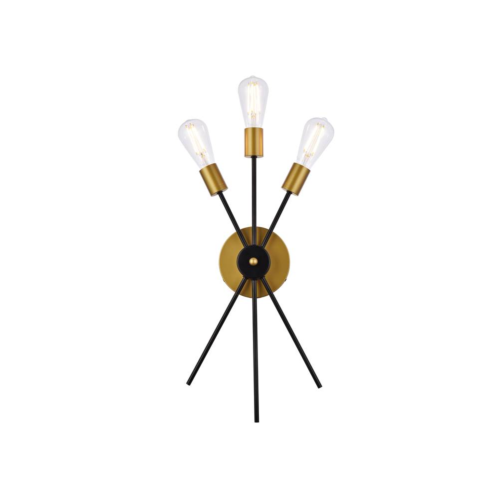Elegant Lighting Lucca 11 Inch Bath Sconce In Black And Brass