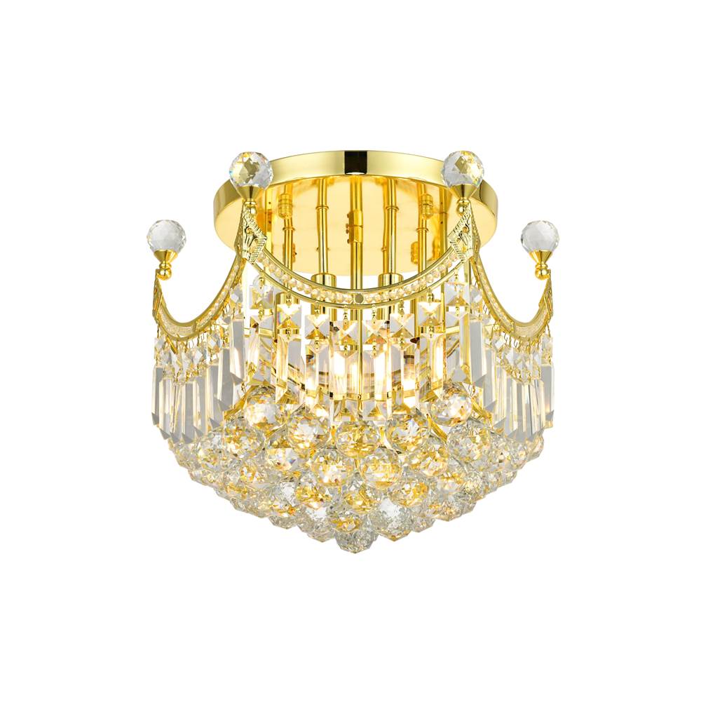 Elegant Lighting Corona 6 Light Gold Flush Mount Clear Royal Cut Crystal