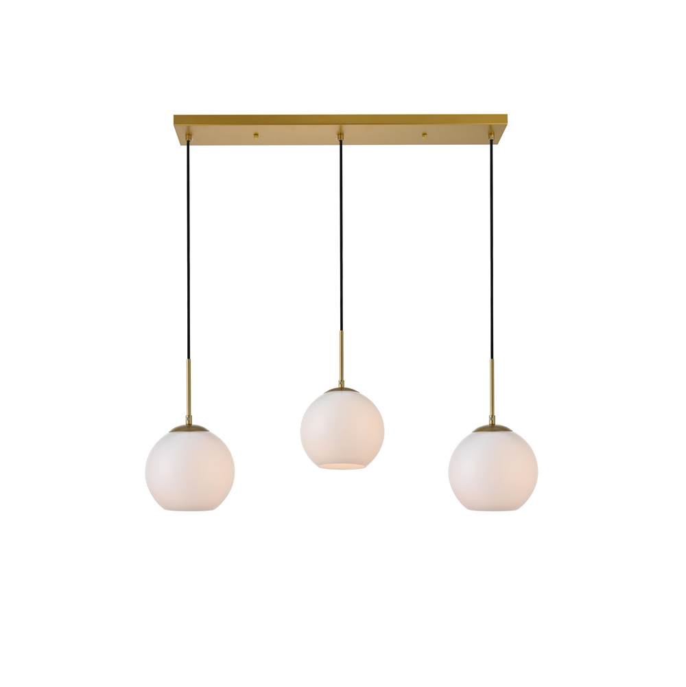 Elegant Lighting Baxter 3 Lights Brass Pendant With Frosted White Glass