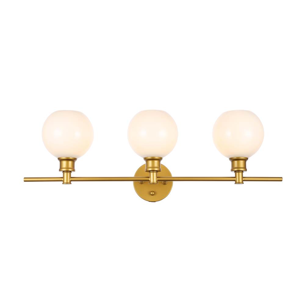 Elegant Lighting Collier 3 light Brass and Frosted white glass Wall sconce