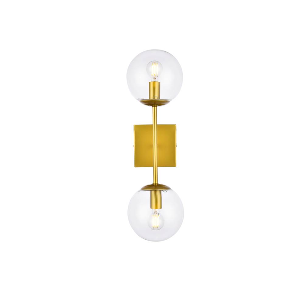 Elegant Lighting Neri 2 lights brass and clear glass wall sconce