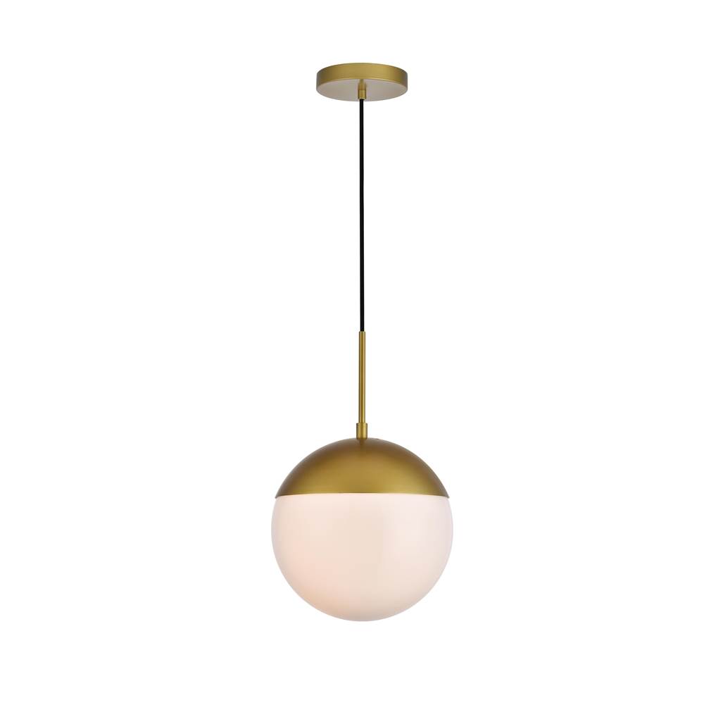 Elegant Lighting Eclipse 1 Light Brass Pendant With Frosted White Glass