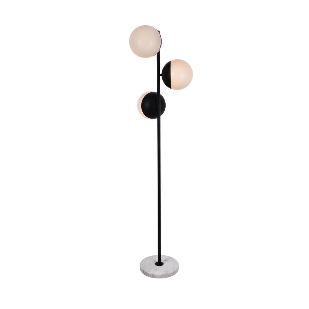 Elegant Lighting Eclipse 3 Lights Black Floor Lamp With Frosted White Glass