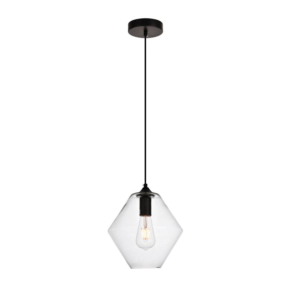 Elegant Lighting Placido Collection Pendant D9.4 H10.8 Lt:1 Black And Clear Finish