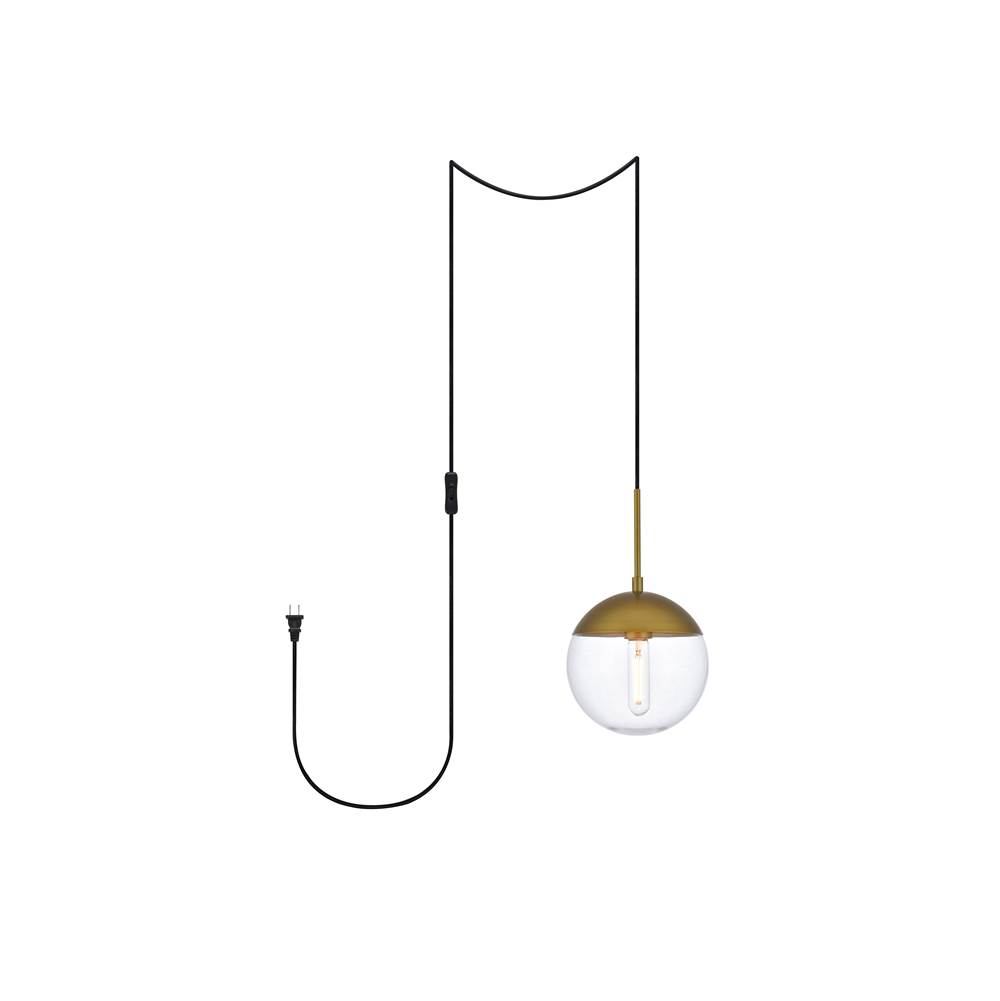Elegant Lighting Eclipse 1 Light Brass plug in pendant With Clear Glass