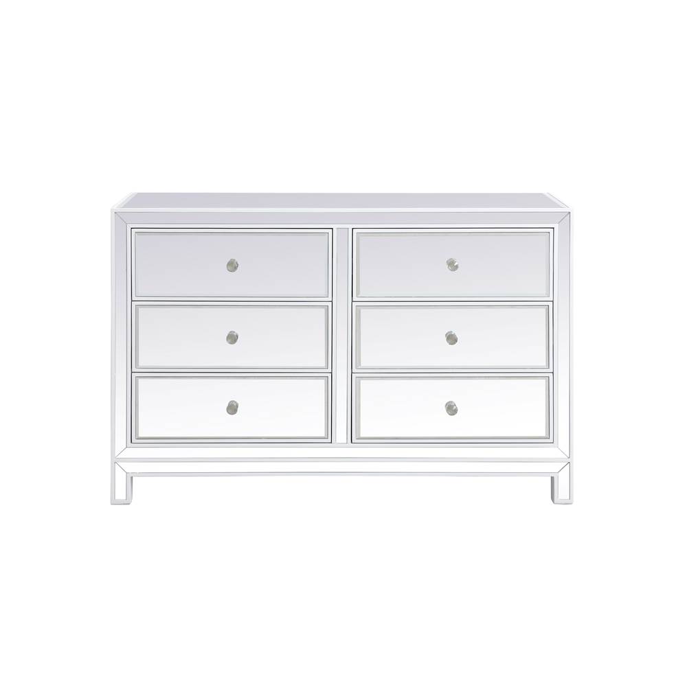 Elegant Lighting 48 Inch Mirrored Six Drawer Cabinet In White