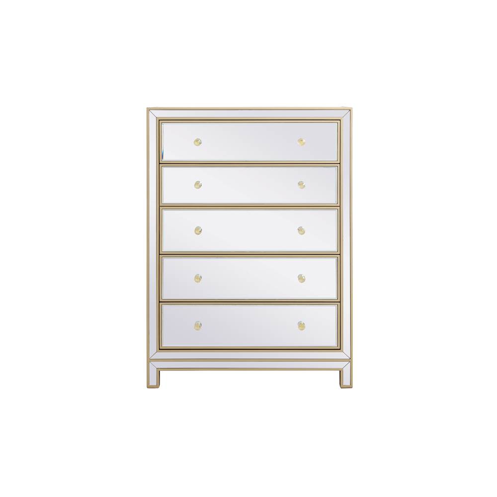 Elegant Lighting 34 Inch Mirrored Five Drawer Cabinet In Gold