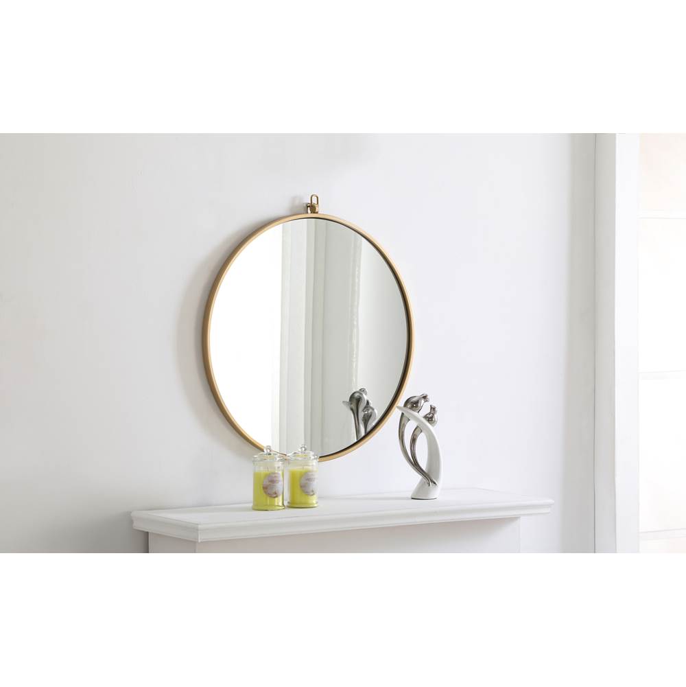 Elegant Lighting Metal Frame Round Mirror With Decorative Hook 24 Inch Brass Finish