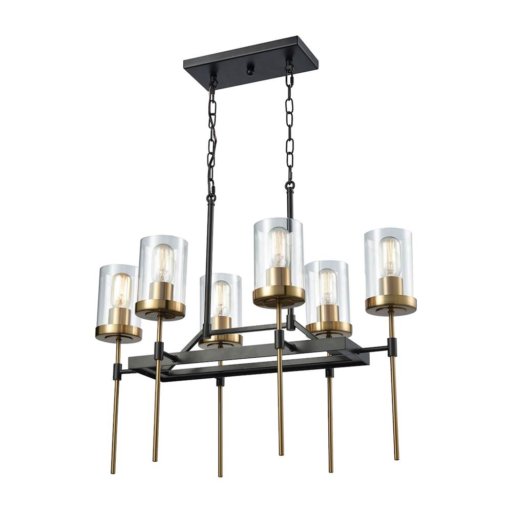 Elk Lighting North Haven 6-Light Chandelier in Oil Rubbed Bronze and Satin Brass With Clear Glass