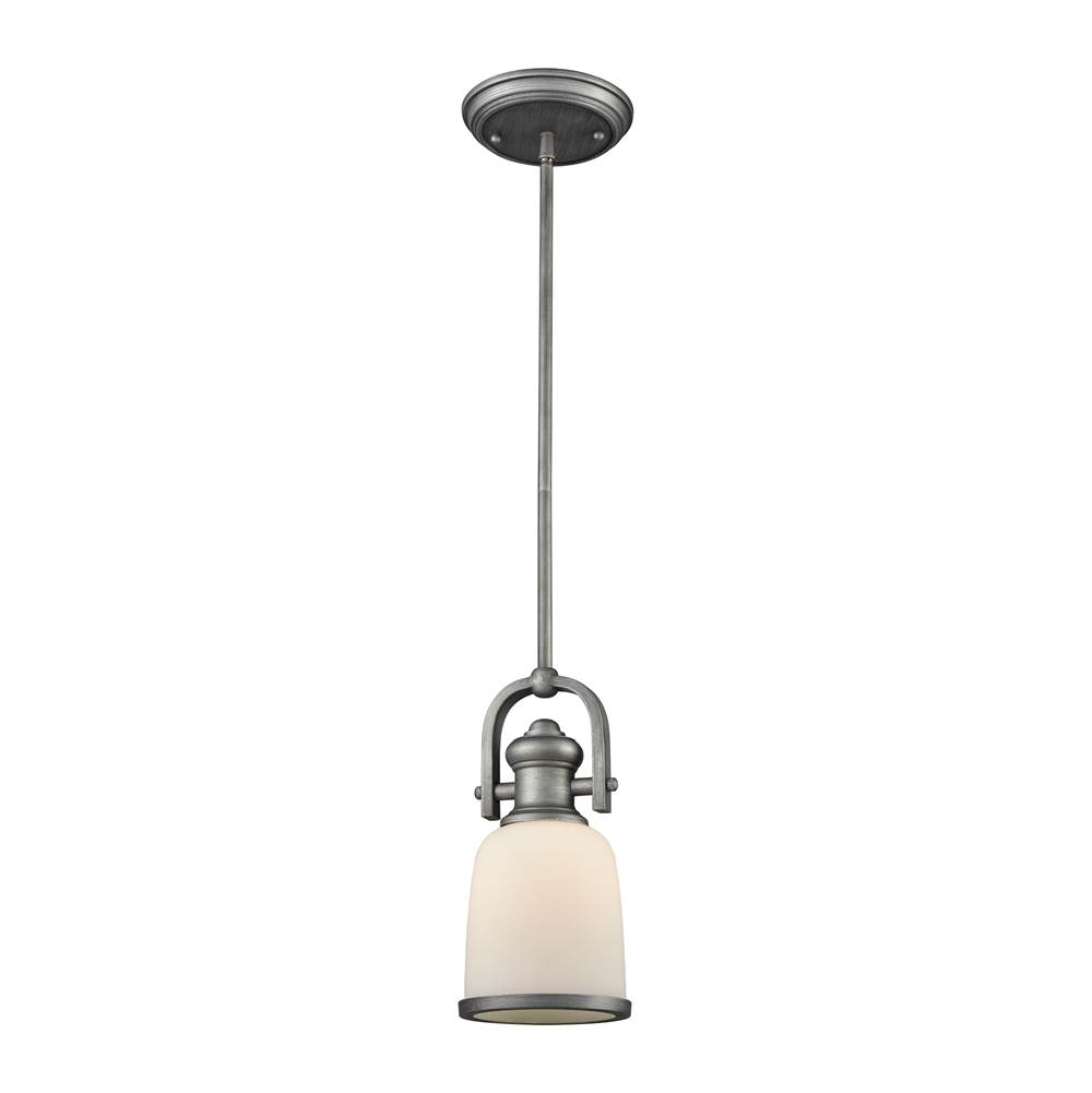 Elk Lighting Brooksdale 1-Light Mini Pendant in Weathered Zinc with White Glass - Includes Adapter Kit