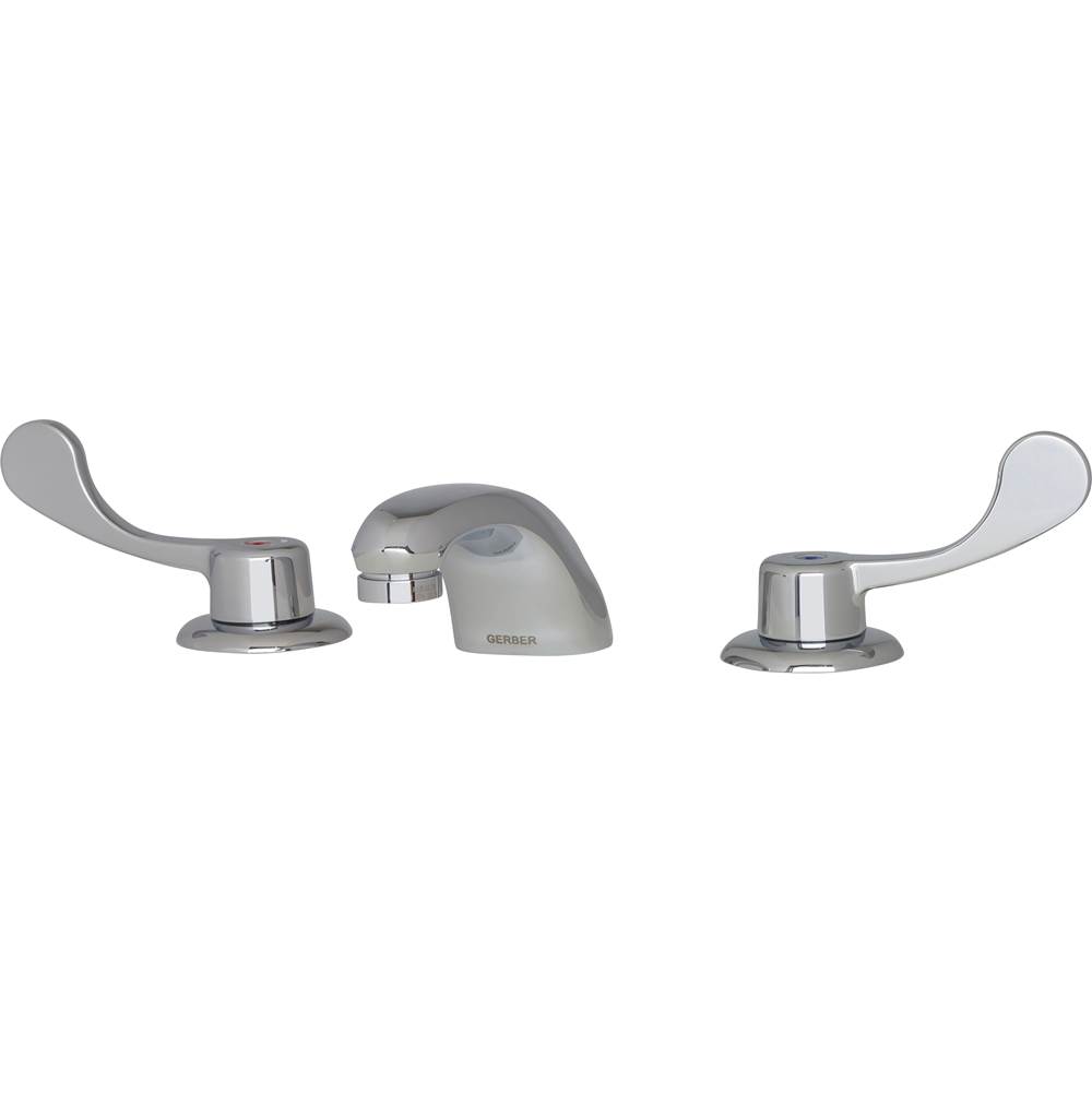 Gerber Plumbing Commercial 2H Widespread Lavatory Faucet w/ Wrist Blade Handles Flex Connections & Less Drain 0.5gpm Chrome
