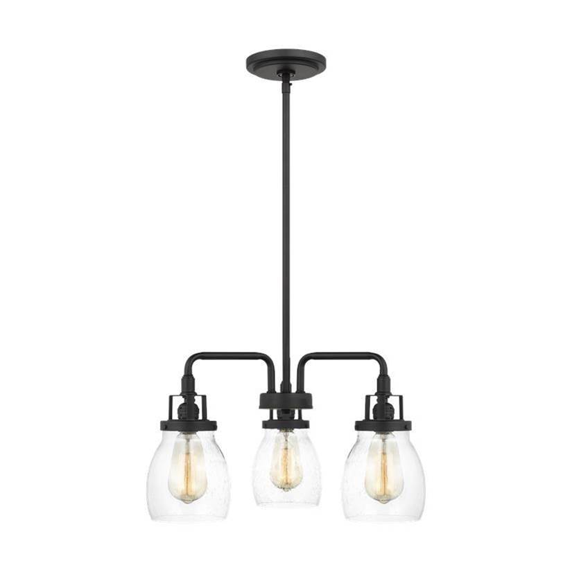 Generation Lighting Belton Transitional 3-Light Indoor Dimmable Ceiling Chandelier Pendant Light In Midnight Black Finish With Clear Seeded Glass Shades