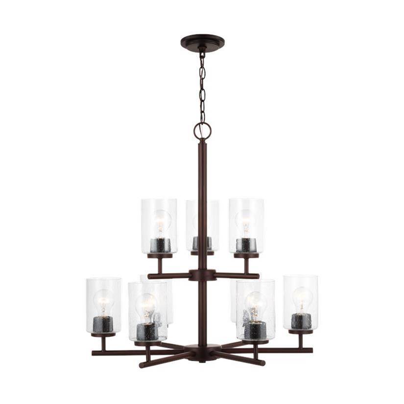 Generation Lighting Oslo Indoor Dimmable 9-Light Chandelier In A Bronze Finish With A Clear Seeded Glass Shade